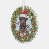 Chocolade Labrador Retriever, Kerstkrans Glas Ornament (Voorkant links)