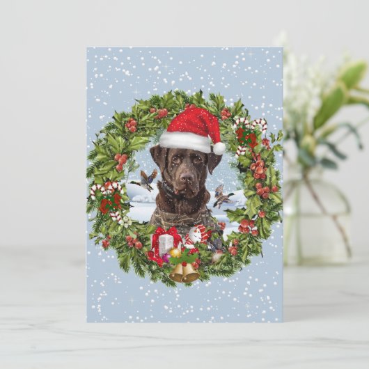 Chocolade Labrador Retriever, Kerstkrans Kaart (Staand voorkant)