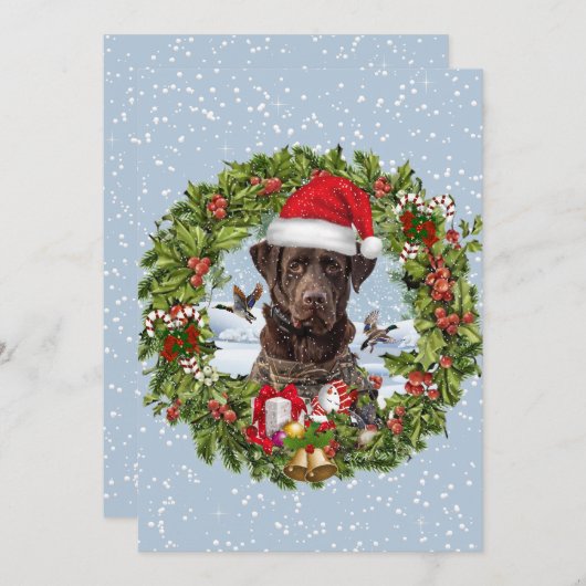 Chocolade Labrador Retriever, Kerstkrans Kaart (Voorkant / Achterkant)