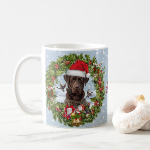 Chocolade Labrador Retriever, Kerstkrans Koffiemok