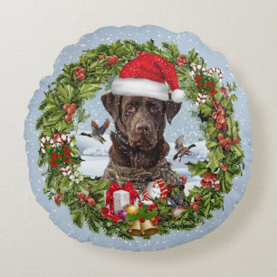 Chocolade Labrador Retriever, Kerstkrans Rond Kussen