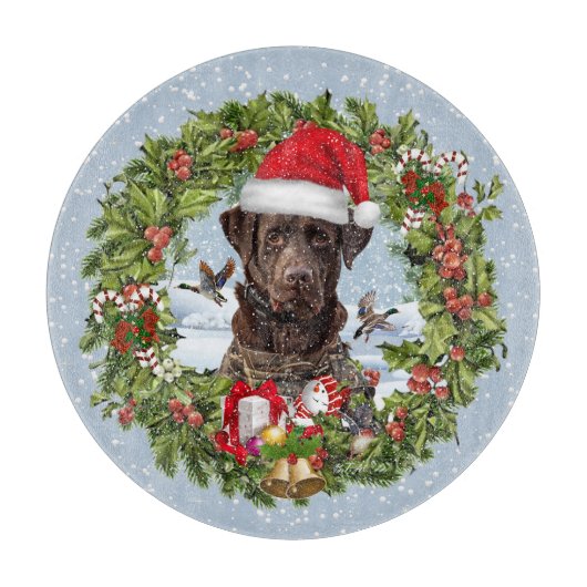 Chocolade Labrador Retriever, Kerstkrans Snijplank (Voorkant)