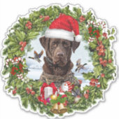 Chocolade Labrador Retriever, Kerstkrans Sticker (Voorkant)