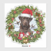 Chocolade Labrador Retriever, Kerstkrans Sticker (Vel)
