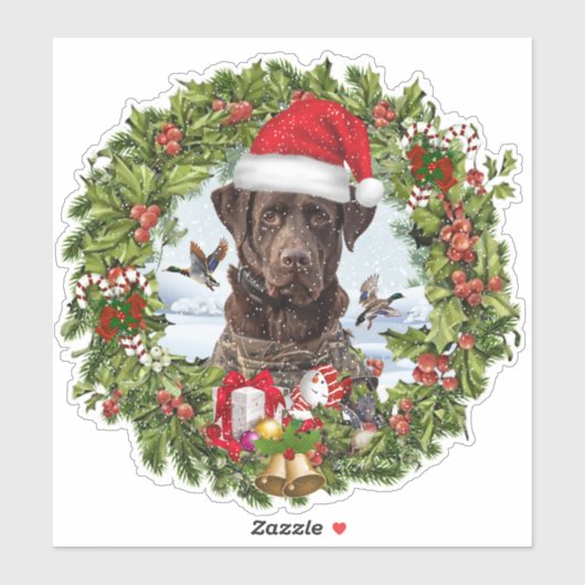 Chocolade Labrador Retriever, Kerstkrans Sticker (Vel)