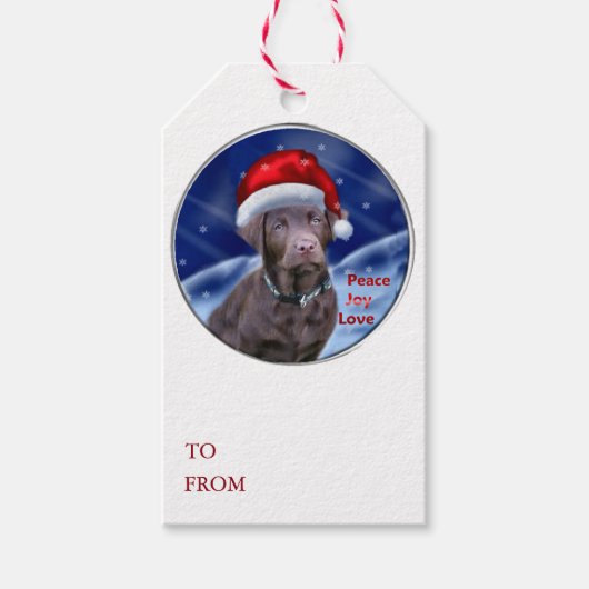 Chocolade Labrador Retriever Kerstmis Cadeaulabel (Voorkant)