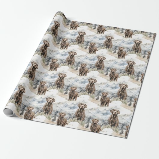 Chocolade Labrador Retriever Kerstmis Cadeaupapier (Uitgerold)