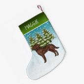 Chocolade Labrador Retriever Kerstmis Custom Name Kleine Kerstsok (Achterkant (Hangend))