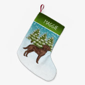 Chocolade Labrador Retriever Kerstmis Custom Name Kleine Kerstsok (Voorkant (Hangend))