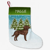 Chocolade Labrador Retriever Kerstmis Custom Name Kleine Kerstsok (Voorkant)