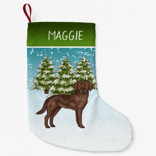 Chocolade Labrador Retriever Kerstmis Custom Name Kleine Kerstsok (Voorkant)