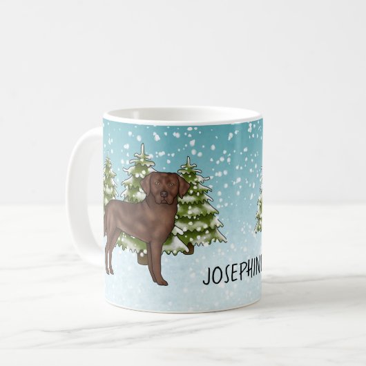 Chocolade Labrador Retriever Kerstmis Custom Name Koffiemok (Voorkant links)