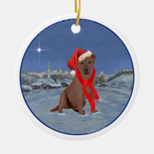 Chocolade Labrador Retriever Kerstmis Keramisch Ornament (Voorkant)