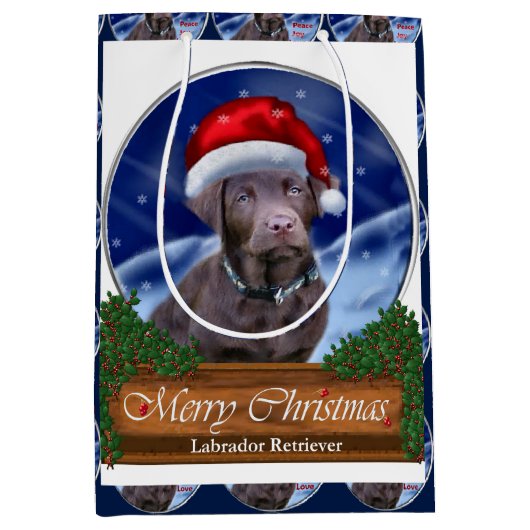 Chocolade Labrador Retriever Kerstmis Medium Cadeauzakje (Voorkant)