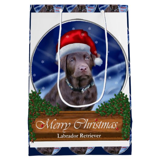 Chocolade Labrador Retriever Kerstmis Medium Cadeauzakje (Achterkant)