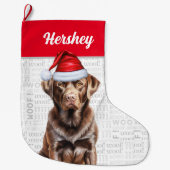 Chocolade Labrador Retriever met de naam van de ho Grote Kerstsok (Voorkant)