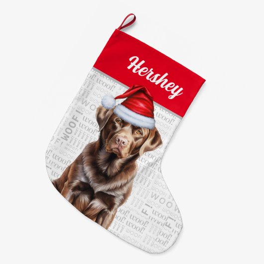 Chocolade Labrador Retriever met de naam van de ho Grote Kerstsok (Voorkant (Hangend))