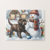 Chocolade Labrador Retriever Puppy Dog Kerstmis Legpuzzel (Horizontaal)