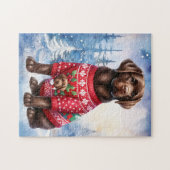 Chocolade Labrador Retriever Puppy Dog Kerstmis Legpuzzel (Horizontaal)