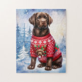 Chocolade Labrador Retriever Puppy Dog Kerstmis Legpuzzel (Verticaal)