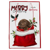 Chocolade Labrador Retriever Puppy Dog Kerstmis Medium Cadeauzakje (Voorkant)