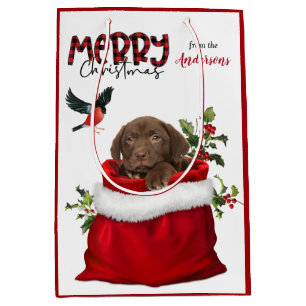 Chocolade Labrador Retriever Puppy Dog Kerstmis Medium Cadeauzakje