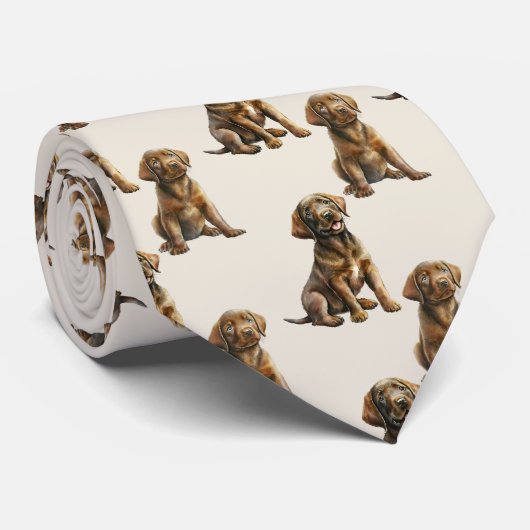 Chocolade Labrador Retriever Puppy Dog Patroon Stropdas (Opgerold)