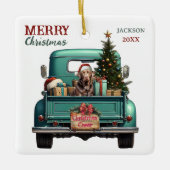 Chocolade Labrador Retriever Retro Truck Kerstmis Keramisch Ornament (Voorkant)