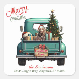 Chocolade Labrador Retriever Retro Truck Kerstmis Vierkante Sticker