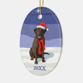 Chocolade Labrador Retriever Santa Hat & Scarf Keramisch Ornament (Links)