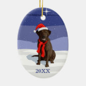 Chocolade Labrador Retriever Santa Hat & Scarf Keramisch Ornament (Achterkant)