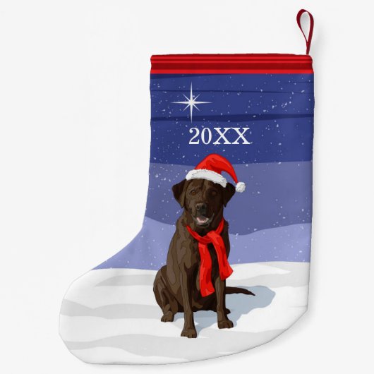 Chocolade Labrador Retriever Santa Hat & Scarf Kleine Kerstsok (Achterkant)