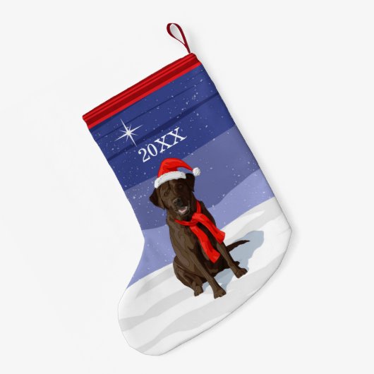 Chocolade Labrador Retriever Santa Hat & Scarf Kleine Kerstsok (Achterkant (Hangend))
