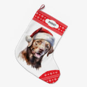 Chocolade Labrador Retriever Santa Hat Sneeuwvlok Grote Kerstsok (Voorkant (Hangend))