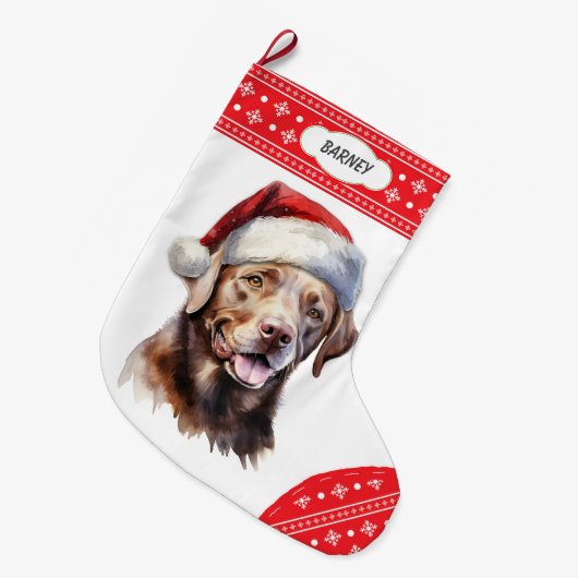 Chocolade Labrador Retriever Santa Hat Sneeuwvlok Grote Kerstsok (Voorkant (Hangend))