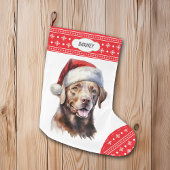 Chocolade Labrador Retriever Santa Hat Sneeuwvlok Grote Kerstsok