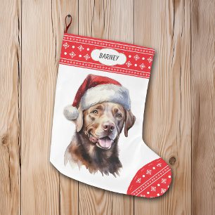 Chocolade Labrador Retriever Santa Hat Sneeuwvlok Grote Kerstsok