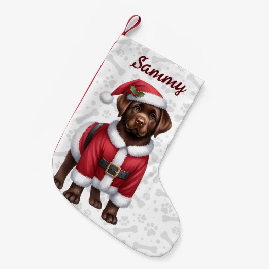 Chocolade Labrador Retriever Santa Puppy Dog Kleine Kerstsok (Voorkant (Hangend))