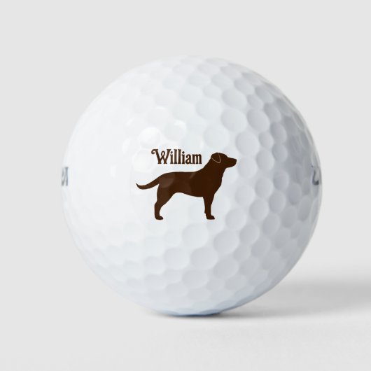 Chocolade Labrador Retriever Silhouet met Naam Golfballen (Voorkant)