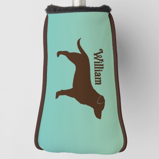 Chocolade Labrador Retriever Silhouet met Naam Golfheadcover (Draai 90)