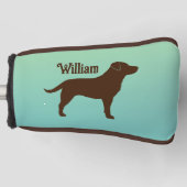 Chocolade Labrador Retriever Silhouet met Naam Golfheadcover (Voorkant)