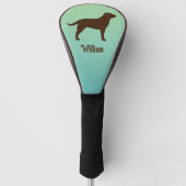 Chocolade Labrador Retriever Silhouet met Naam Golfheadcover (Voorkant)