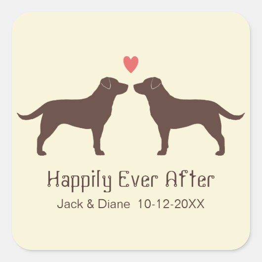 Chocolade Labrador Retrievers met Hart en Tekst Vierkante Sticker (Voorkant)