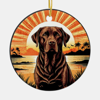 Chocolade Labrador Retro Zonsondergang Hond Liefhe Keramisch Ornament