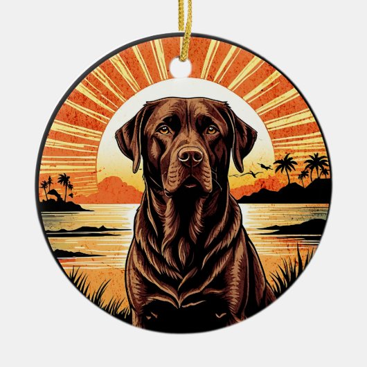 Chocolade Labrador Retro Zonsondergang Hond Liefhe Keramisch Ornament (Voorkant)