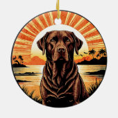Chocolade Labrador Retro Zonsondergang Hond Liefhe Keramisch Ornament (Achterkant)