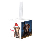 Chocolade Labrador Santa Dog Twee Foto Kerstmis Decoratie (Voorkant hoekig)