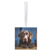 Chocolade Labrador Santa Dog Twee Foto Kerstmis Decoratie (Rechts)