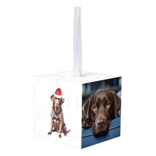 Chocolade Labrador Santa Dog Twee Foto Kerstmis Decoratie (Achter hoekig)