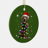Chocolade Labrador Santa Hat-kerstfeestdag lichte Keramisch Ornament (Rechts)